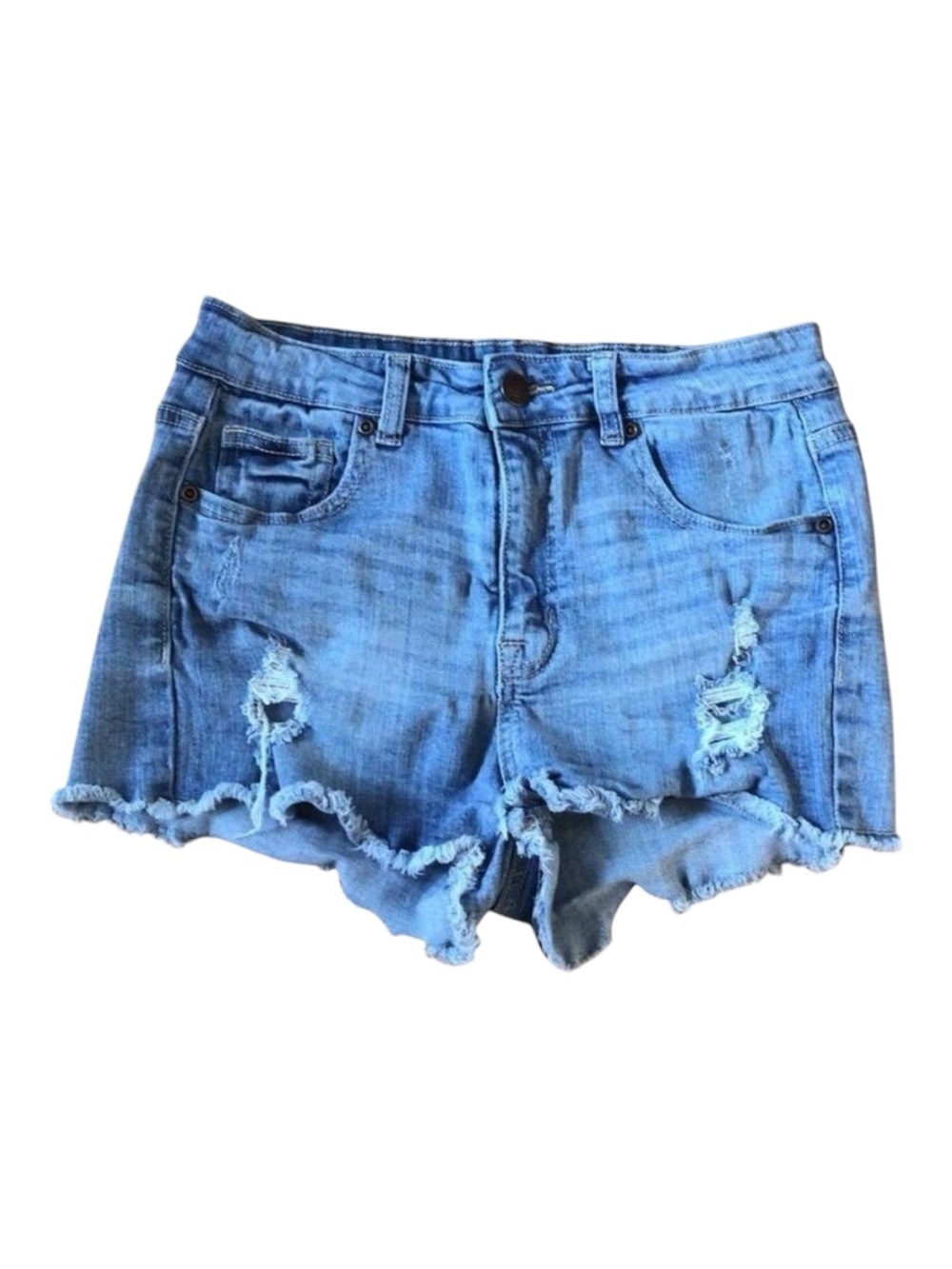 Bluenotes High Rise Distressed Denim Shorts Light Wash Ripped Frayed Hem Size 28